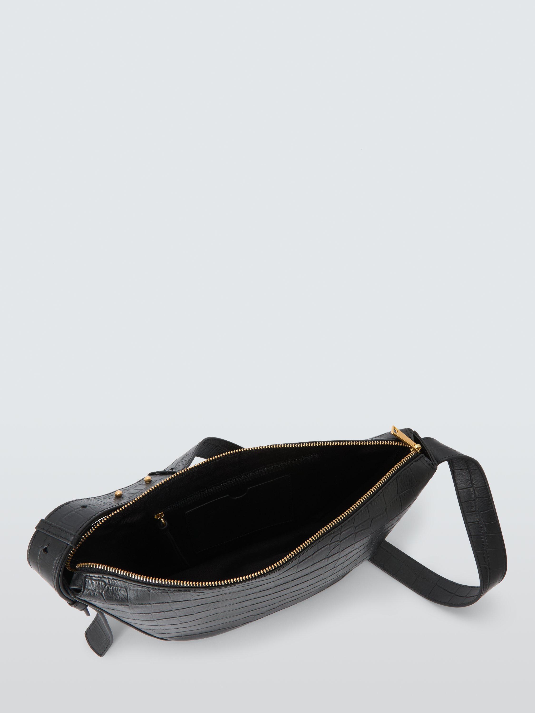Product image 4 of 6, which shows John Lewis Croc Effect Leather Crossbody Sling Bag, Black
