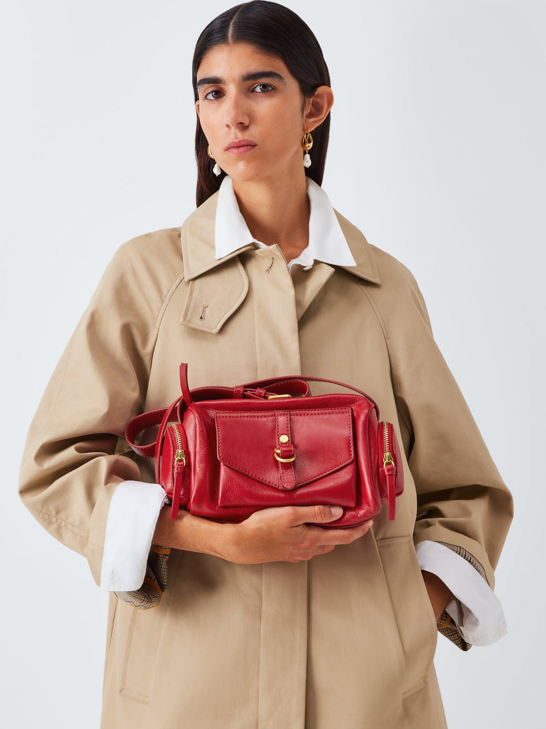 Product image 2 of 6, which shows John Lewis Utility Zip Top Leather Shoulder Bag, Red