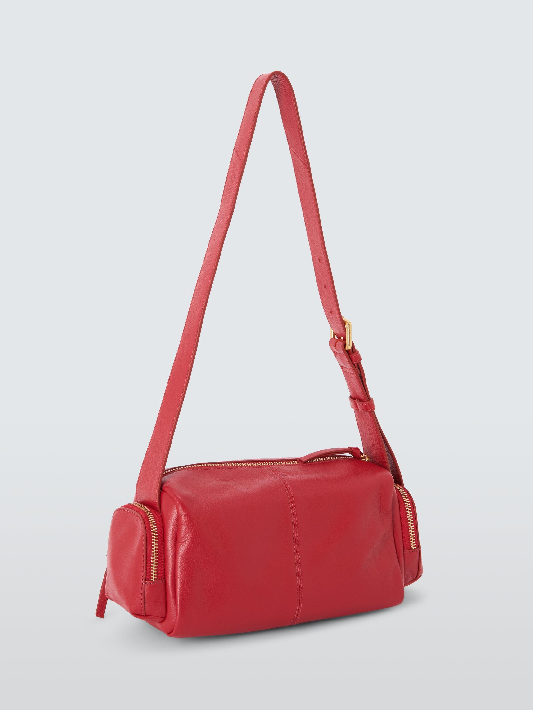 Product image 3 of 6, which shows John Lewis Utility Zip Top Leather Shoulder Bag, Red