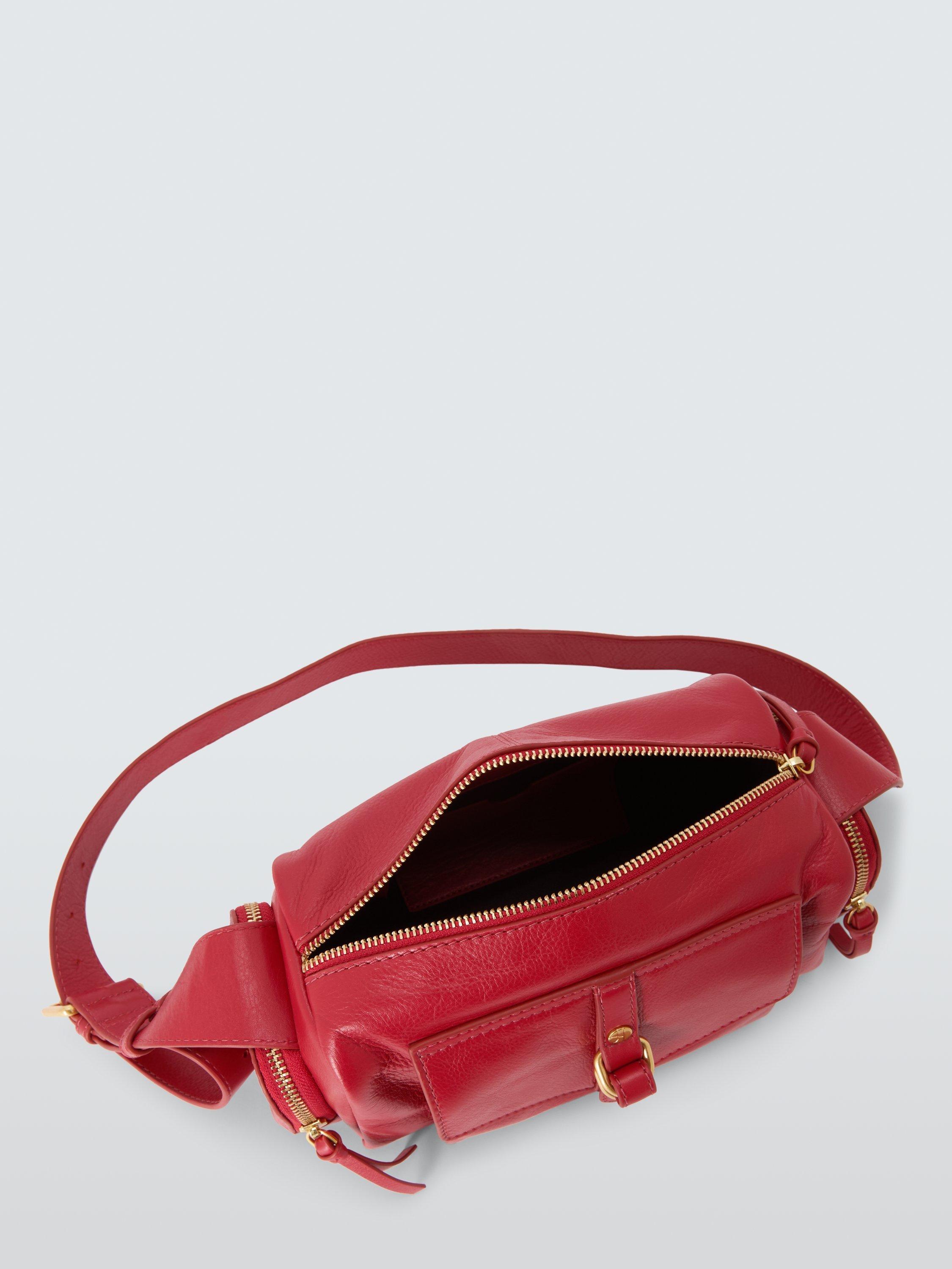 Product image 4 of 6, which shows John Lewis Utility Zip Top Leather Shoulder Bag, Red