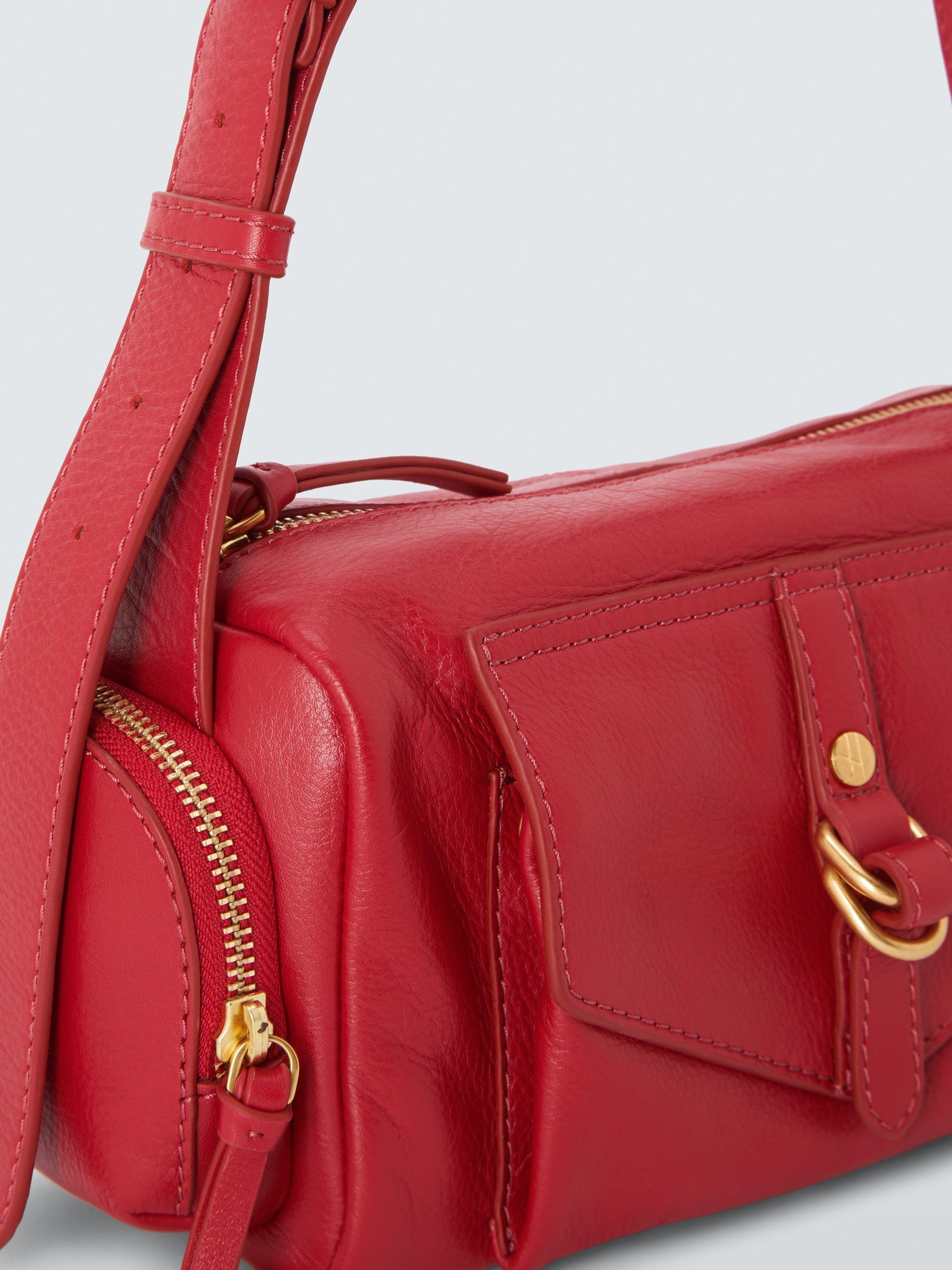 Product image 5 of 6, which shows John Lewis Utility Zip Top Leather Shoulder Bag, Red