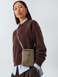 John Lewis Leather Crossbody Phone Bag, Safari Green