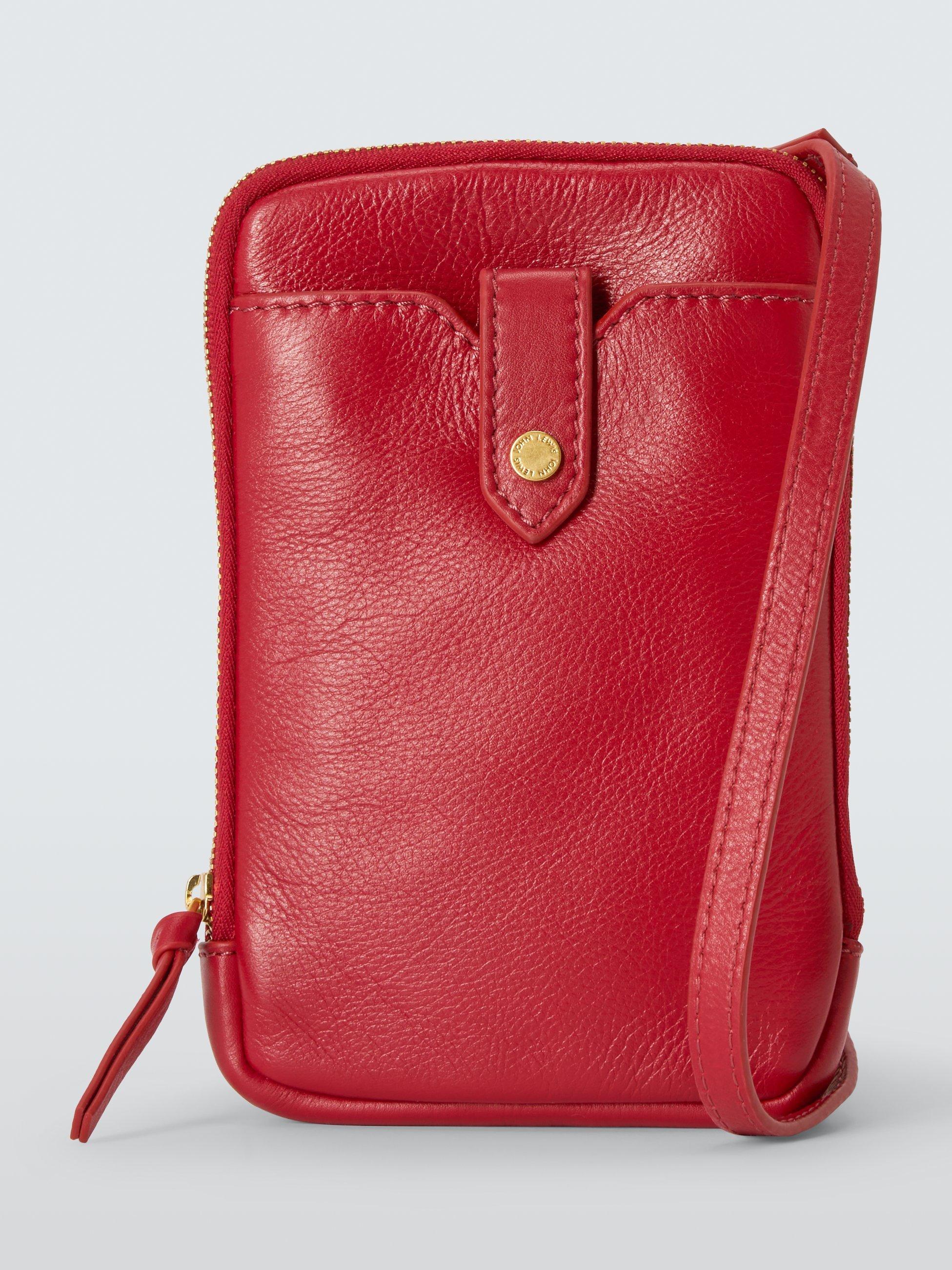 Product image 1 of 6, which shows John Lewis Leather Crossbody Phone Bag, Red