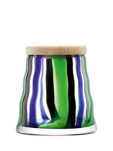 LSA International Folk Striped Glass Container & Ash Wood Lid, Multi