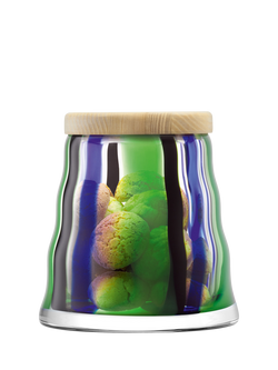 LSA International Folk Striped Glass Container & Ash Wood Lid - view 2, Multi