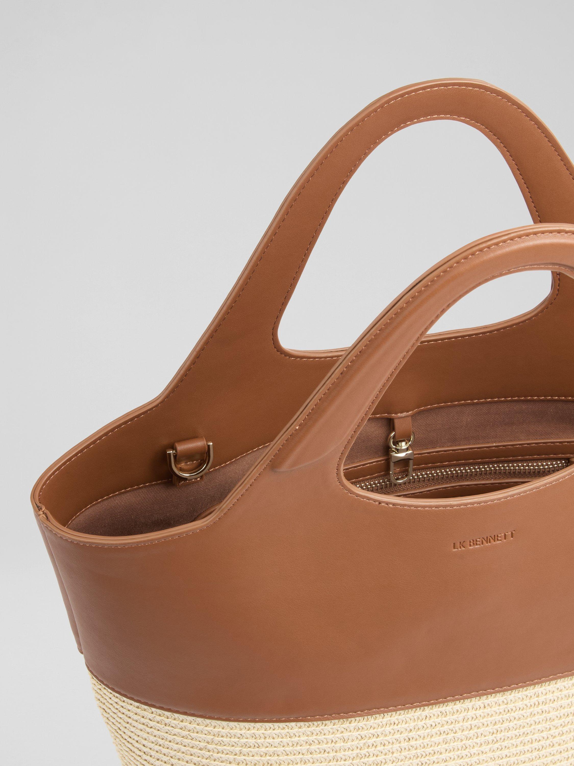 Product image 3 of 3, which shows L.K.Bennett Carly Straw Crossbody Tote Bag, Brown/Cream