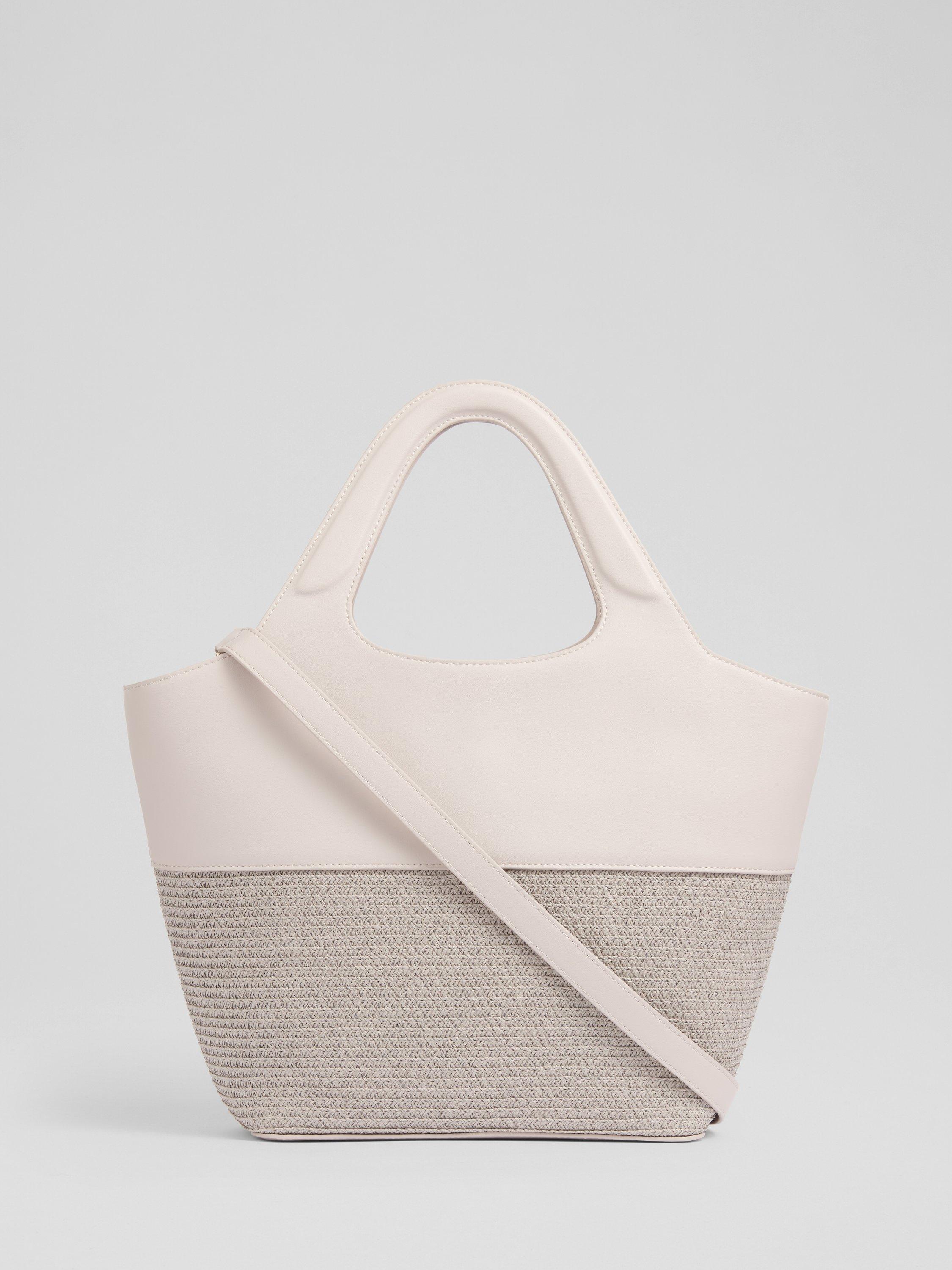 Product image 1 of 2, which shows L.K.Bennett Carly Straw Crossbody Tote Bag, Mushroom