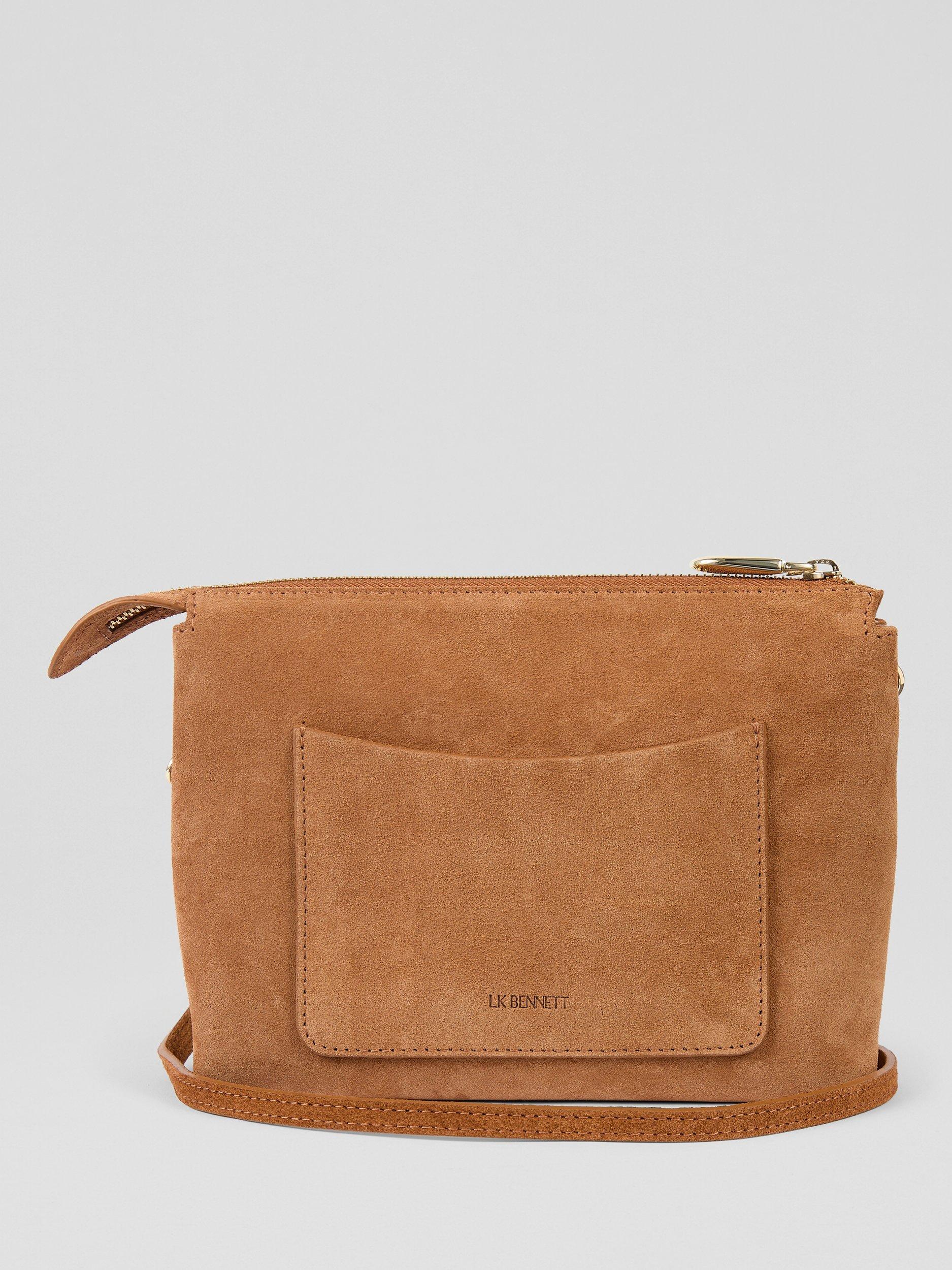 Product image 2 of 3, which shows L.K.Bennett Cleo Suede Slouch Snaffle Clutch Bag, Tan