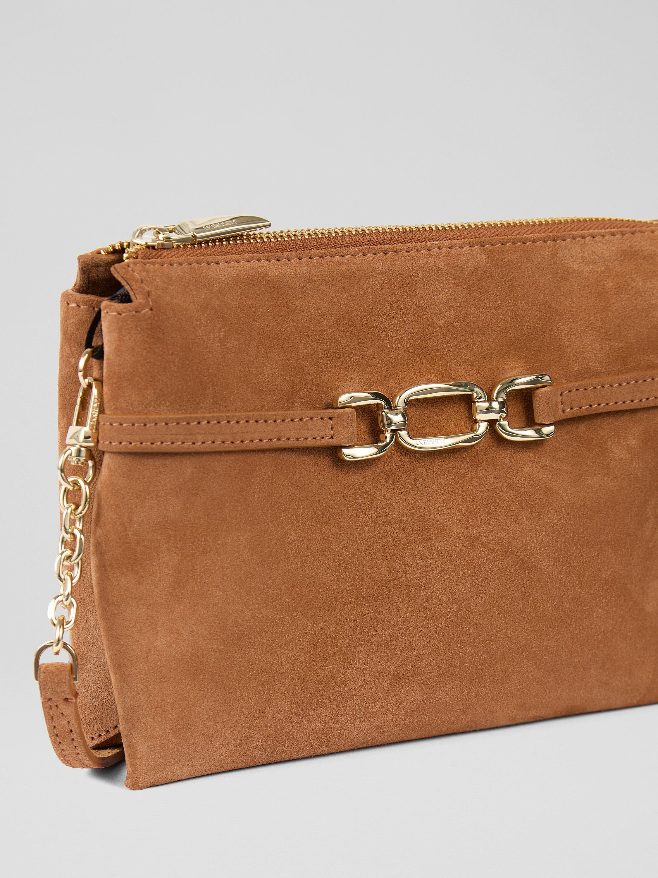 Product image 3 of 3, which shows L.K.Bennett Cleo Suede Slouch Snaffle Clutch Bag, Tan