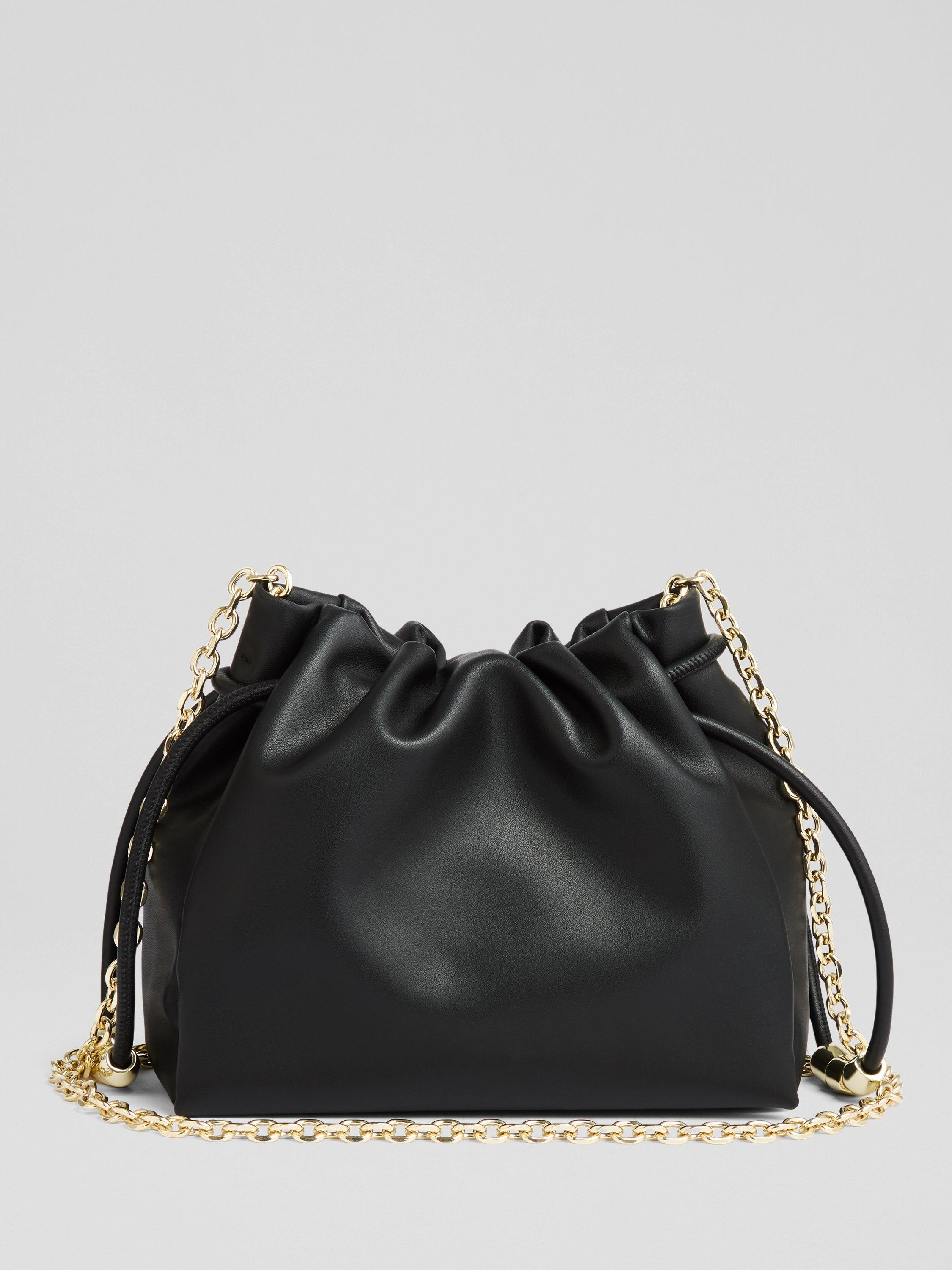 Product image 1 of 3, which shows L.K.Bennett Kendra Beaded Drawstring Leather Crossbody Bag, Black