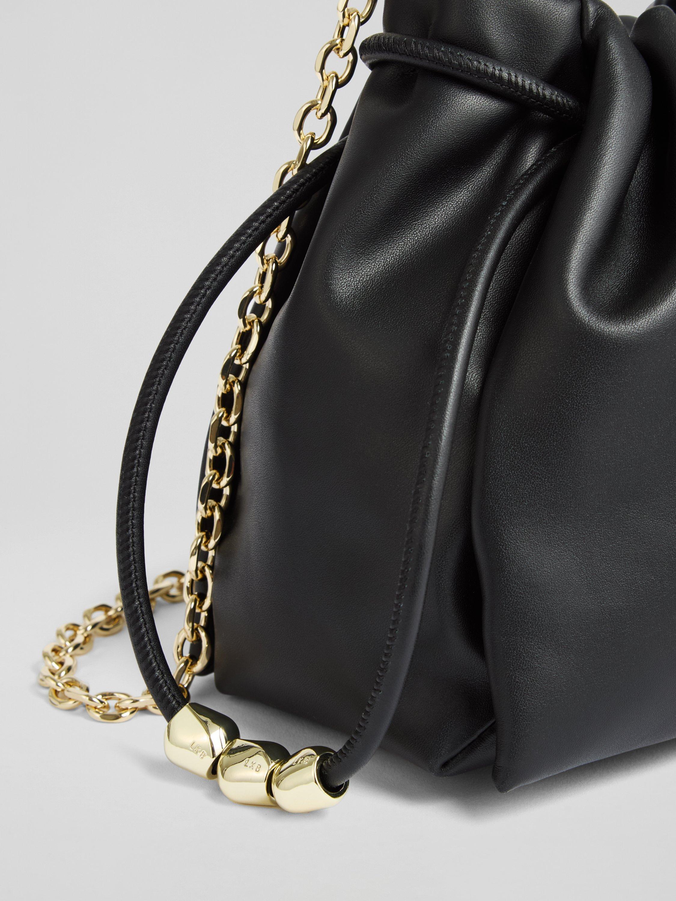 Product image 2 of 3, which shows L.K.Bennett Kendra Beaded Drawstring Leather Crossbody Bag, Black