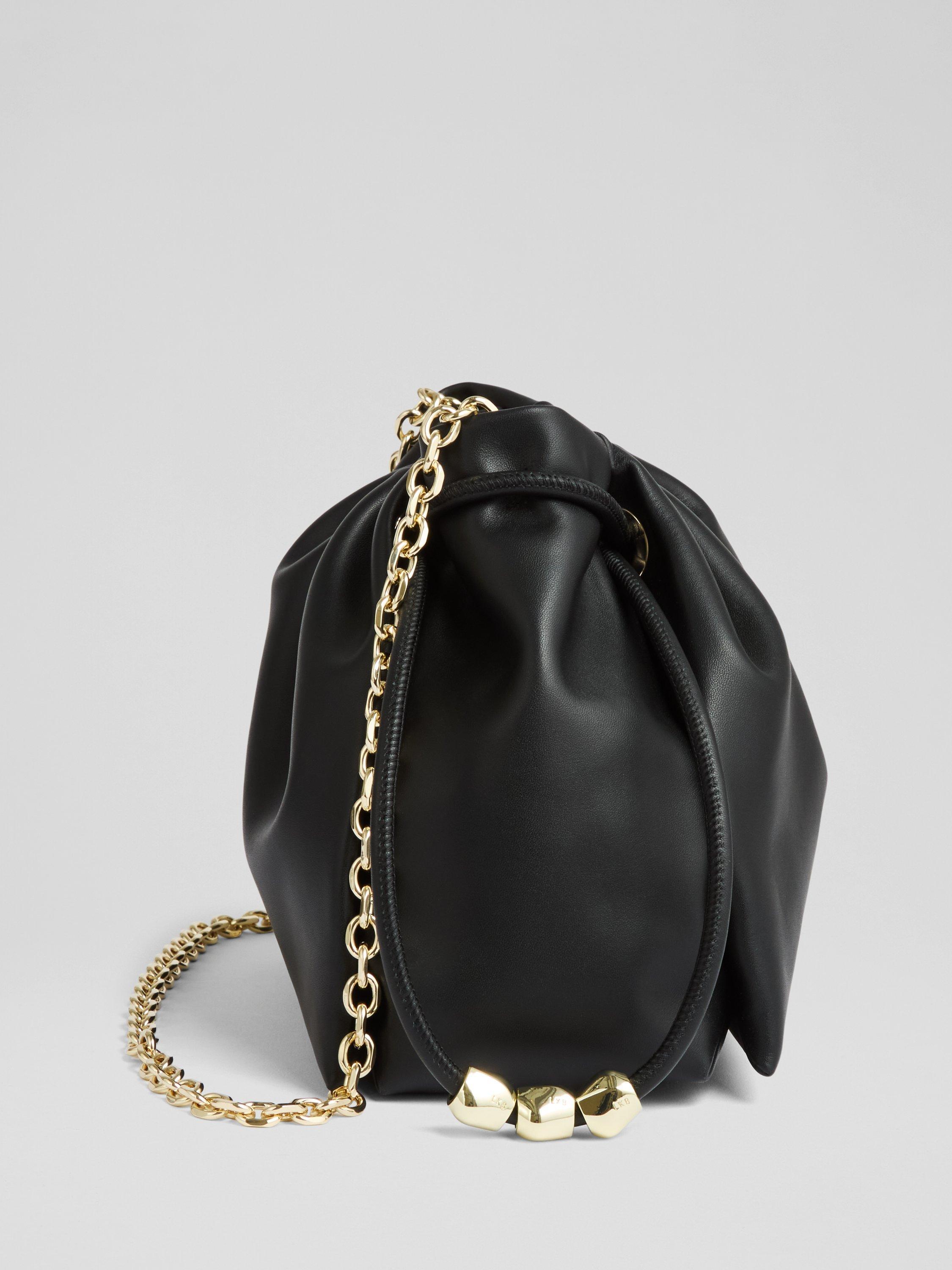 Product image 3 of 3, which shows L.K.Bennett Kendra Beaded Drawstring Leather Crossbody Bag, Black