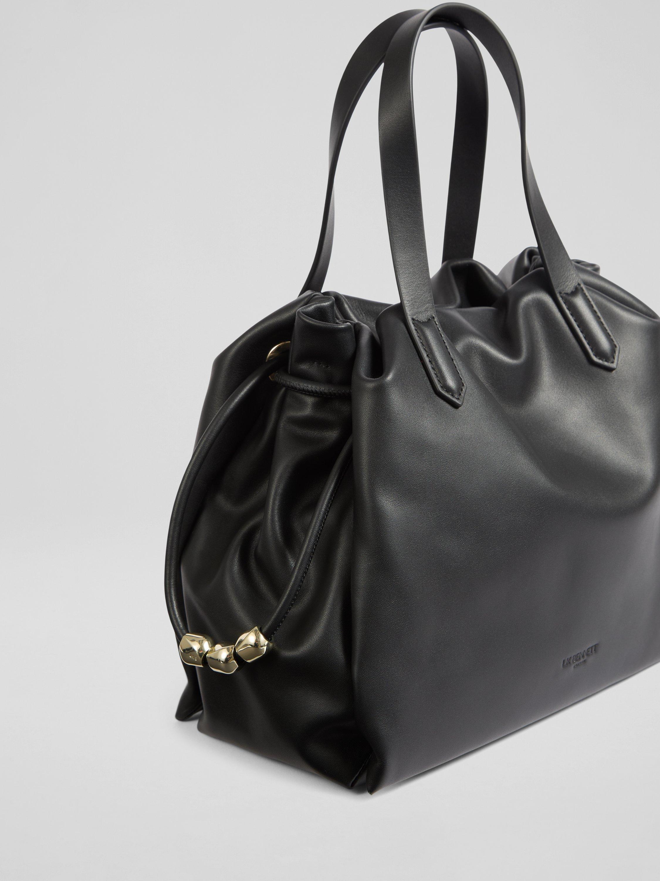 Product image 2 of 3, which shows L.K.Bennett Selina Beaded Drawstring Leather Tote Bag, Black