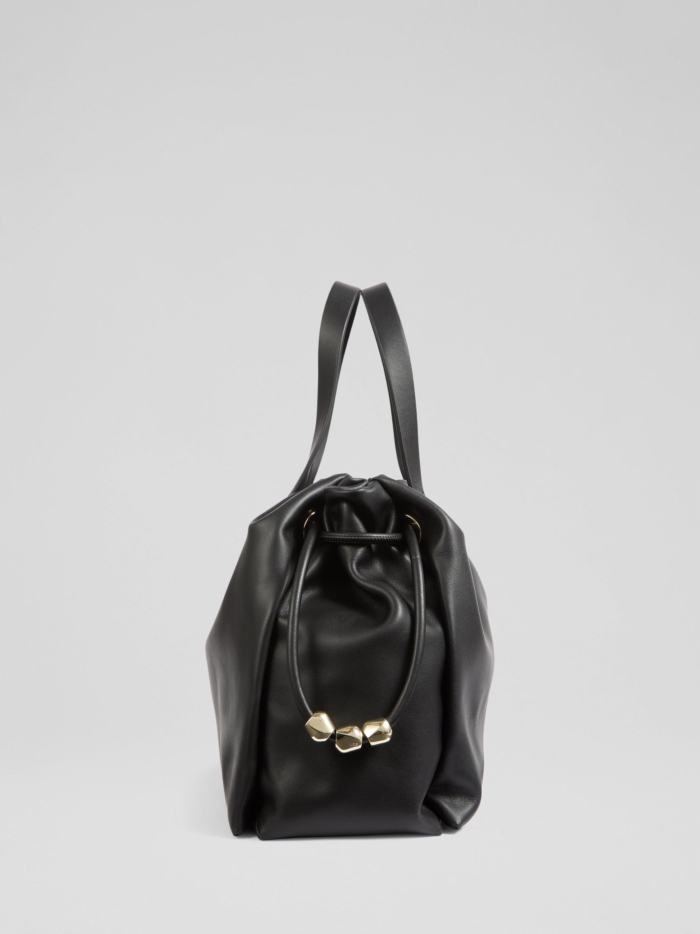 Product image 3 of 3, which shows L.K.Bennett Selina Beaded Drawstring Leather Tote Bag, Black