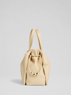 L.K.Bennett Selina Beaded Drawstring Leather Tote Bag - view 2, Light Taupe
