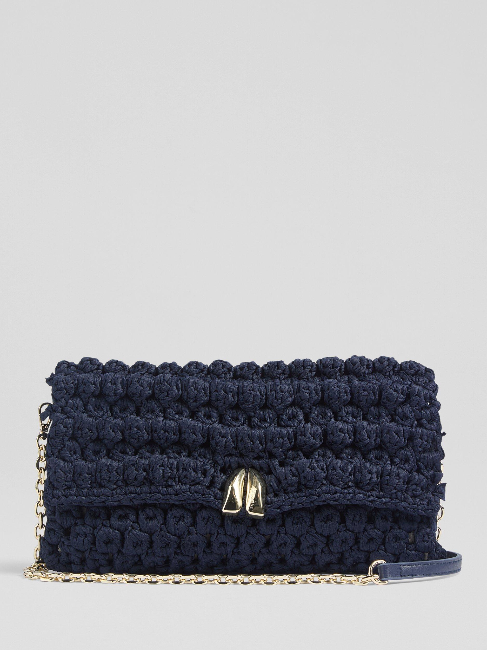 Product image 1 of 3, which shows L.K.Bennett Larna Crochet Clutch Bag, Navy