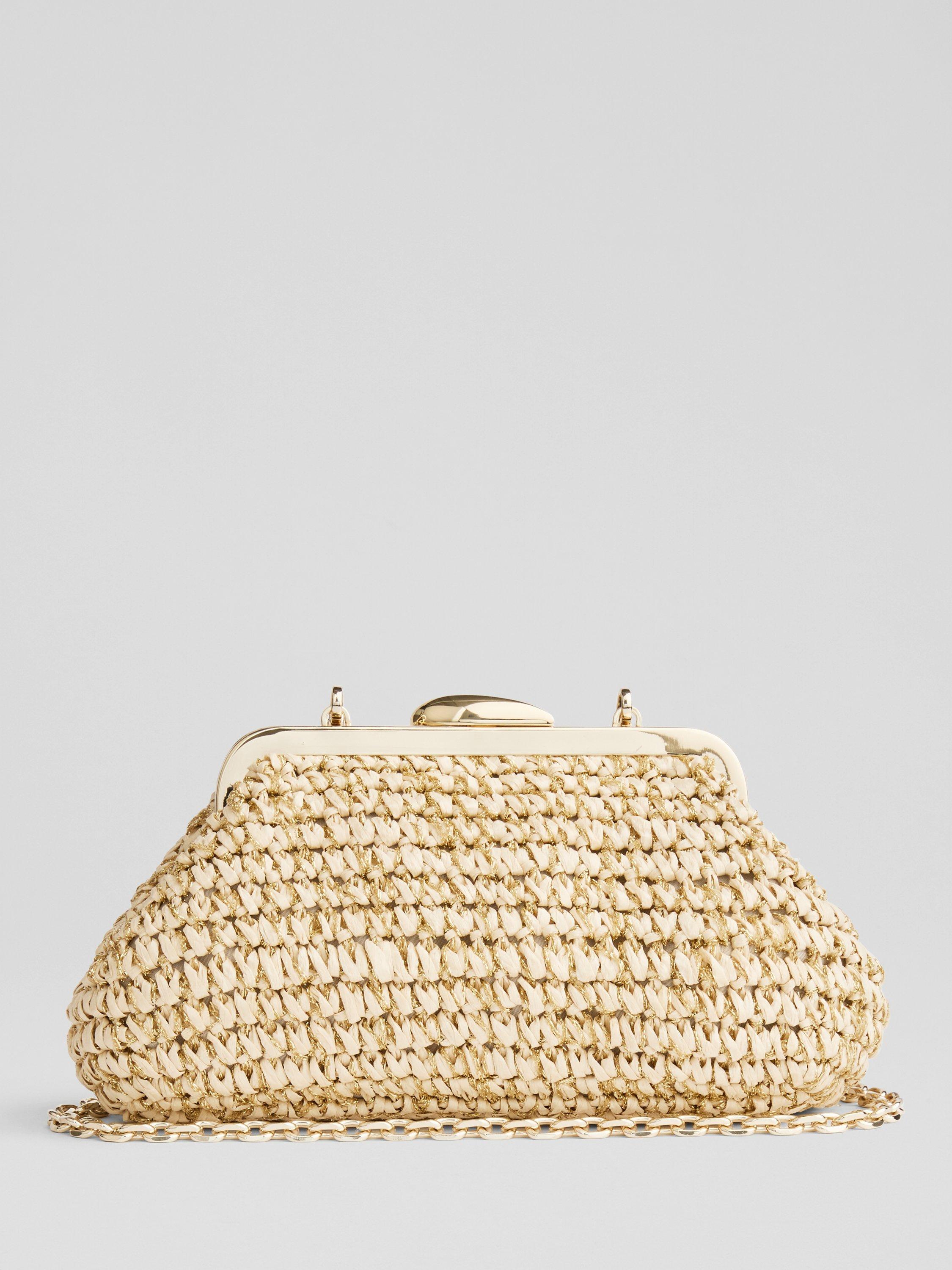 Product image 1 of 4, which shows L.K.Bennett Alexa Paper Frame Clutch Bag, Cream/Gold