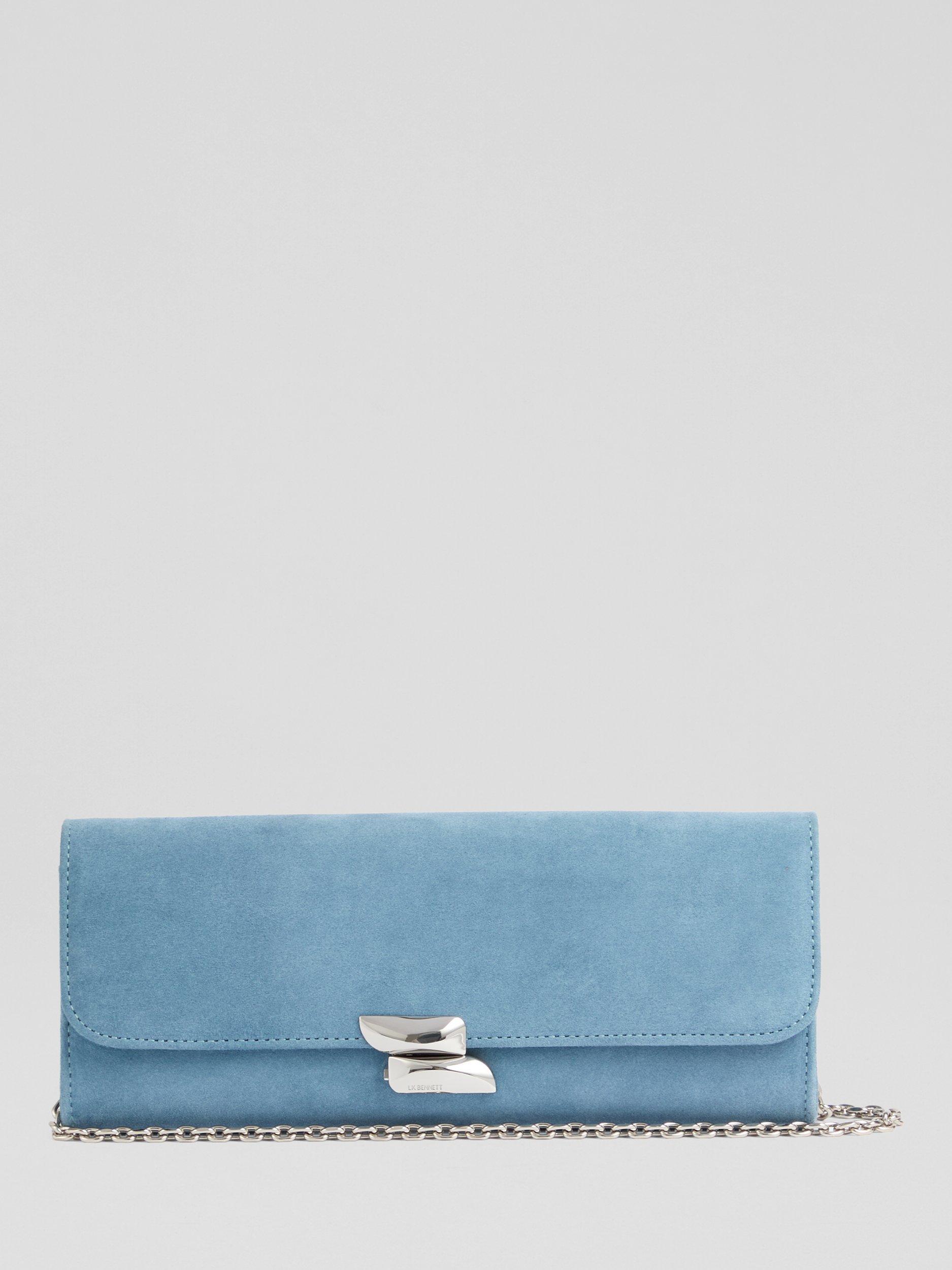 Product image 1 of 3, which shows L.K.Bennett Daisy Suede Cluch Bag, Powder Blue