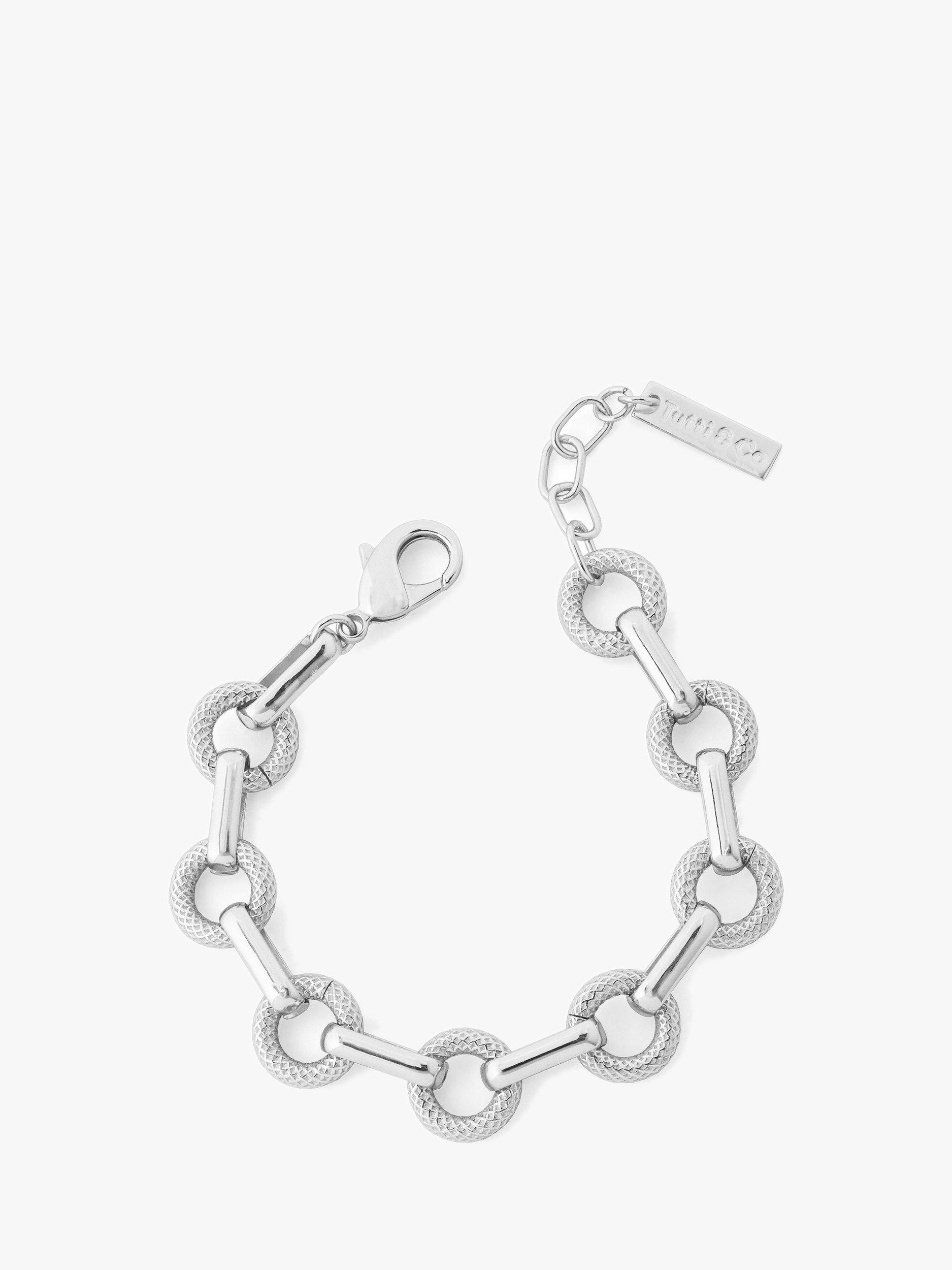 Product image 1 of 3, which shows Tutti & Co Marina Textured and Polished Link Chain Bracelet, Silver