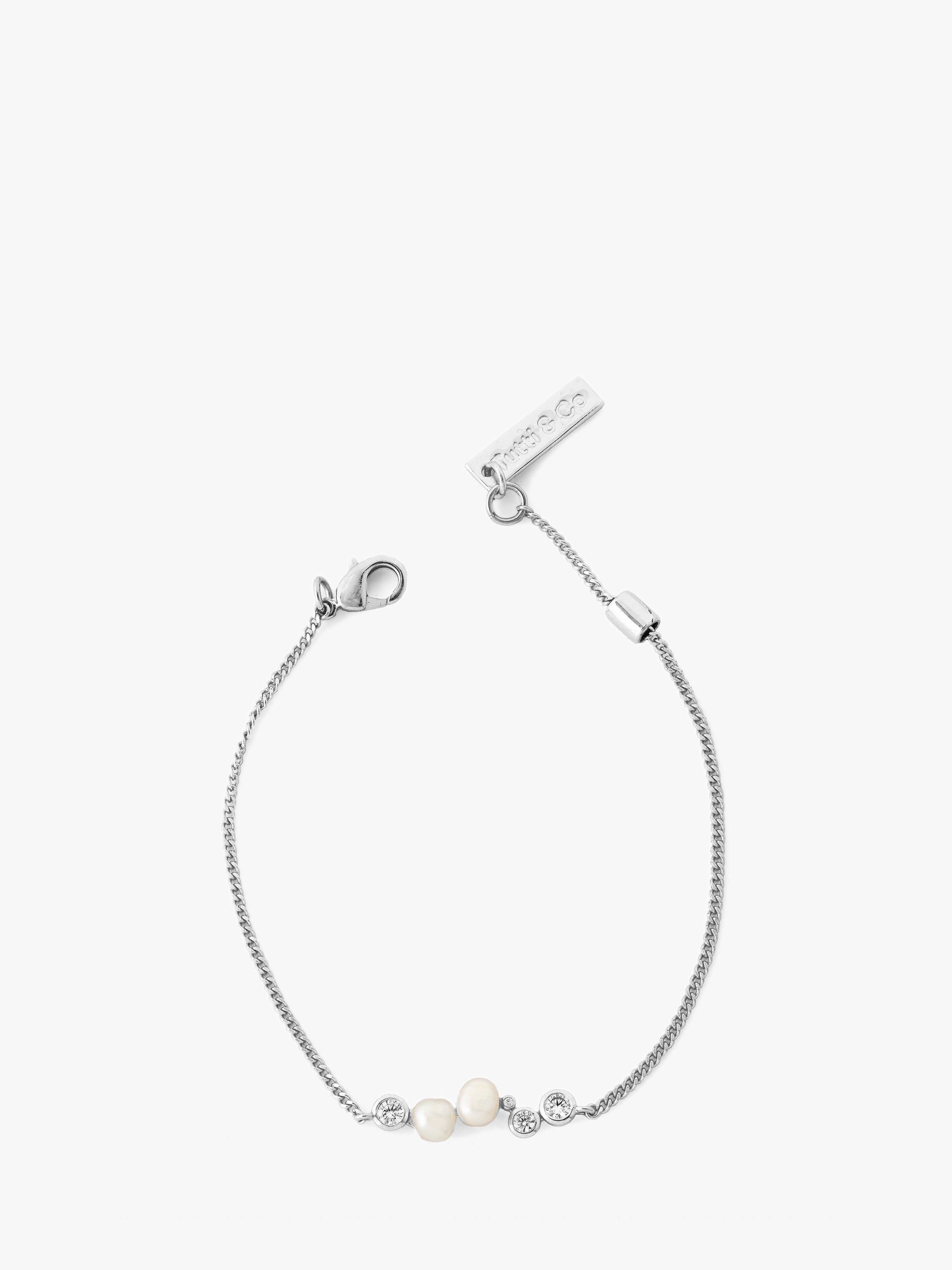 Product image 1 of 2, which shows Tutti & Co Oyster Freshwater Pearl and Quartz Chain Bracelet, Silver