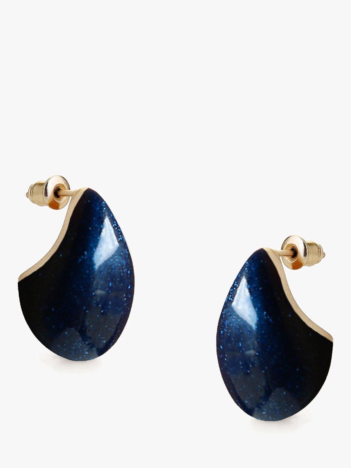 Product image 1 of 3, which shows Tutti & Co Hush Shimmer Enamel Domed Stud Earrings, Navy