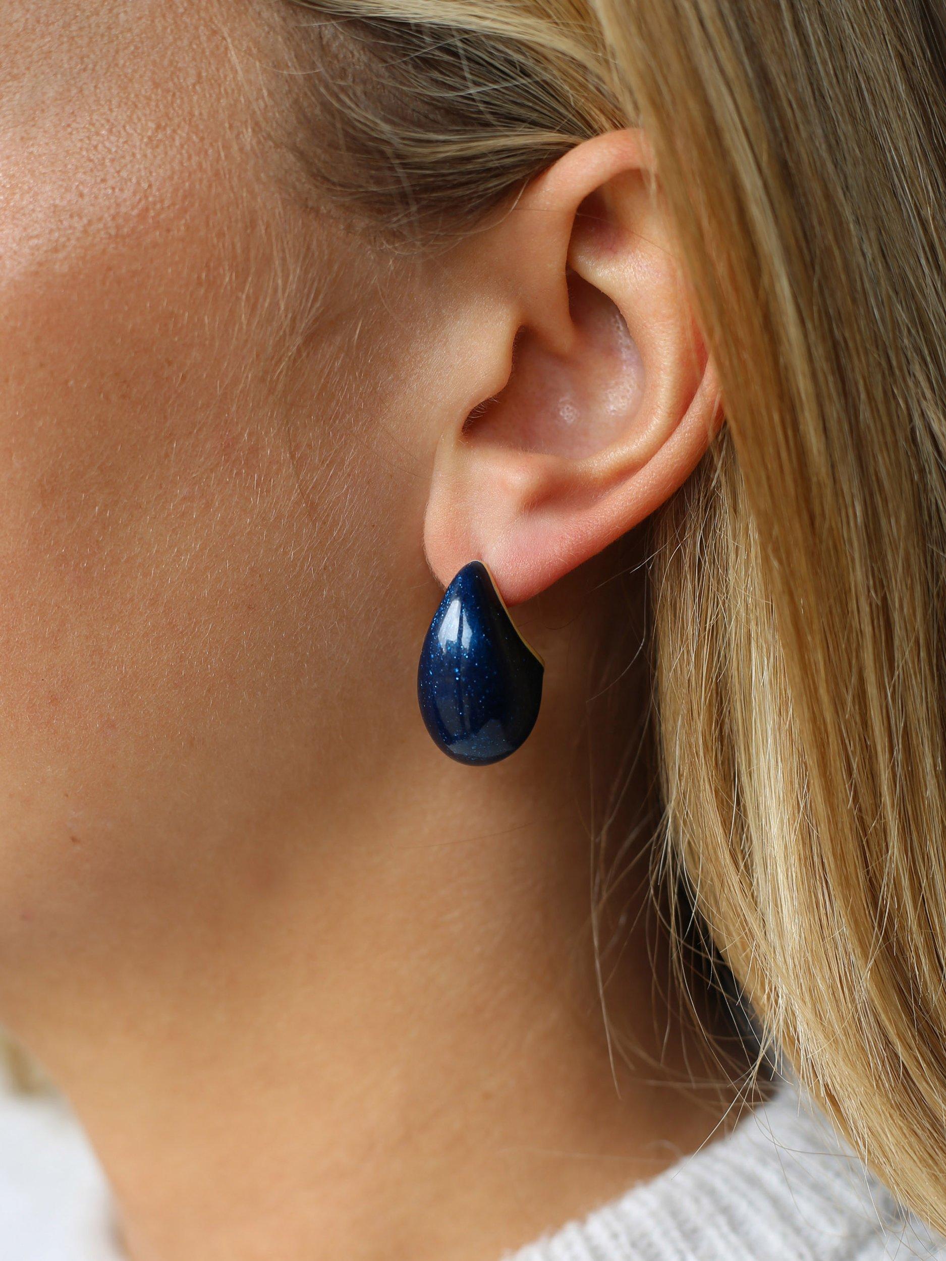 Product image 2 of 3, which shows Tutti & Co Hush Shimmer Enamel Domed Stud Earrings, Navy