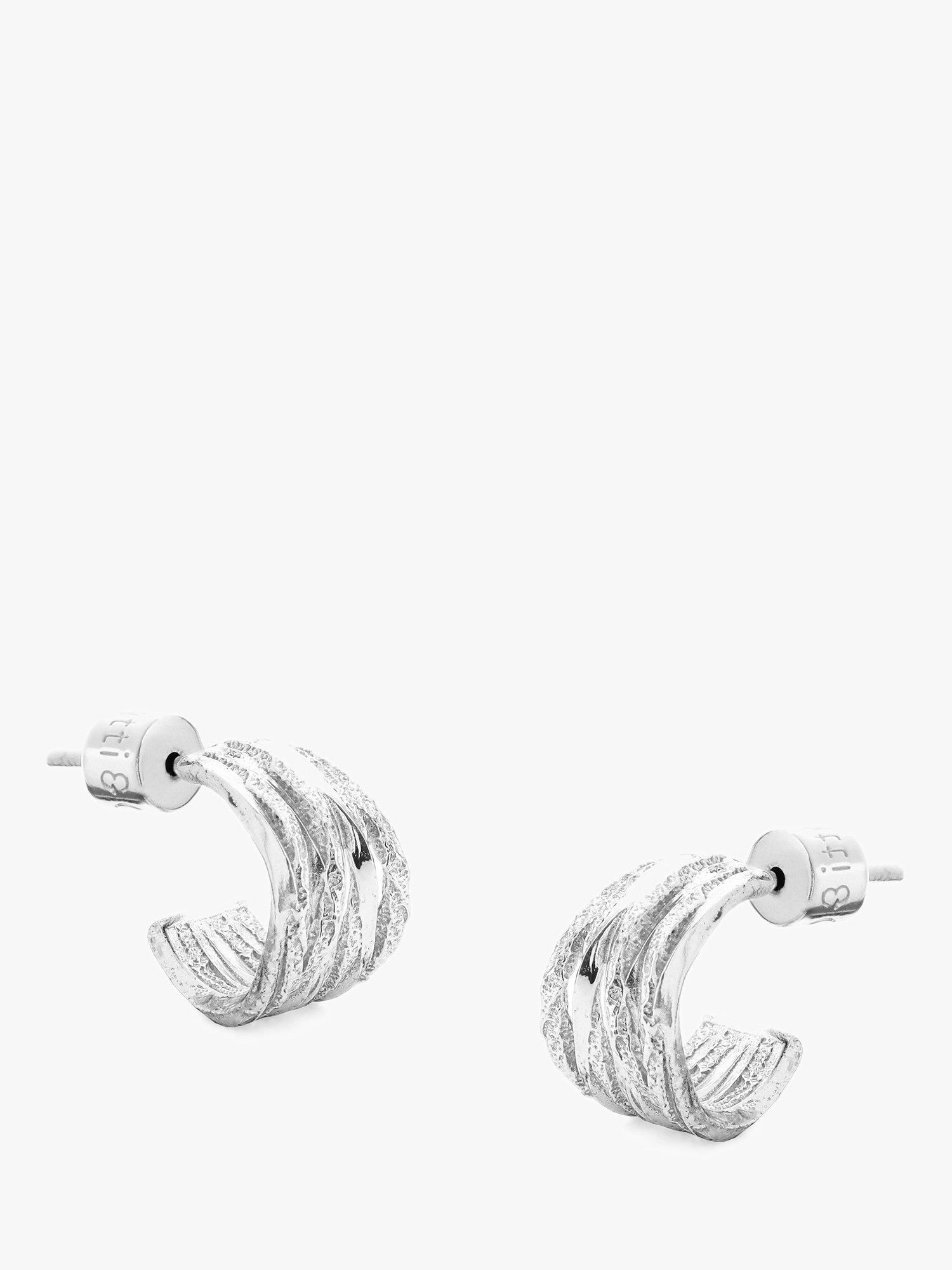 Product image 1 of 3, which shows Tutti & Co Spiral Textured Demi Hoop Earrings, Silver
