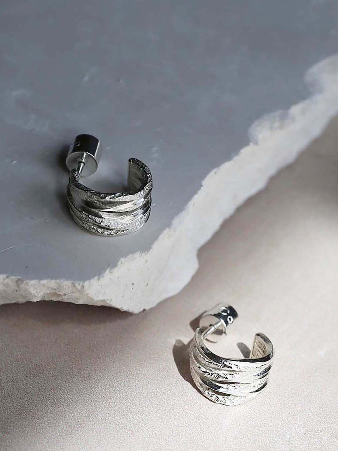 Product image 2 of 3, which shows Tutti & Co Spiral Textured Demi Hoop Earrings, Silver