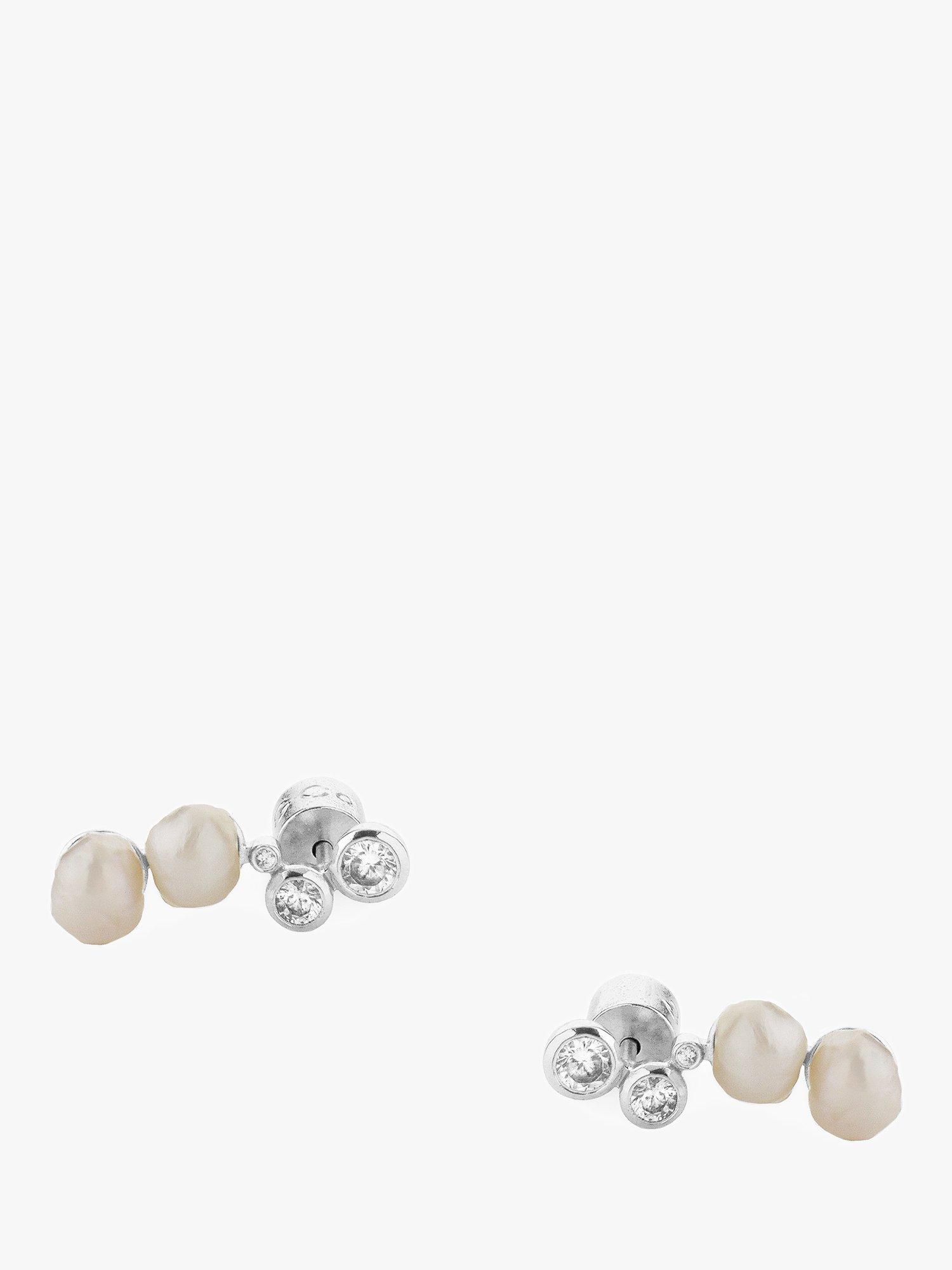 Product image 1 of 2, which shows Tutti & Co Oyster Freshwater Pearl and Cubic Zirconia Stud Earrings, Silver