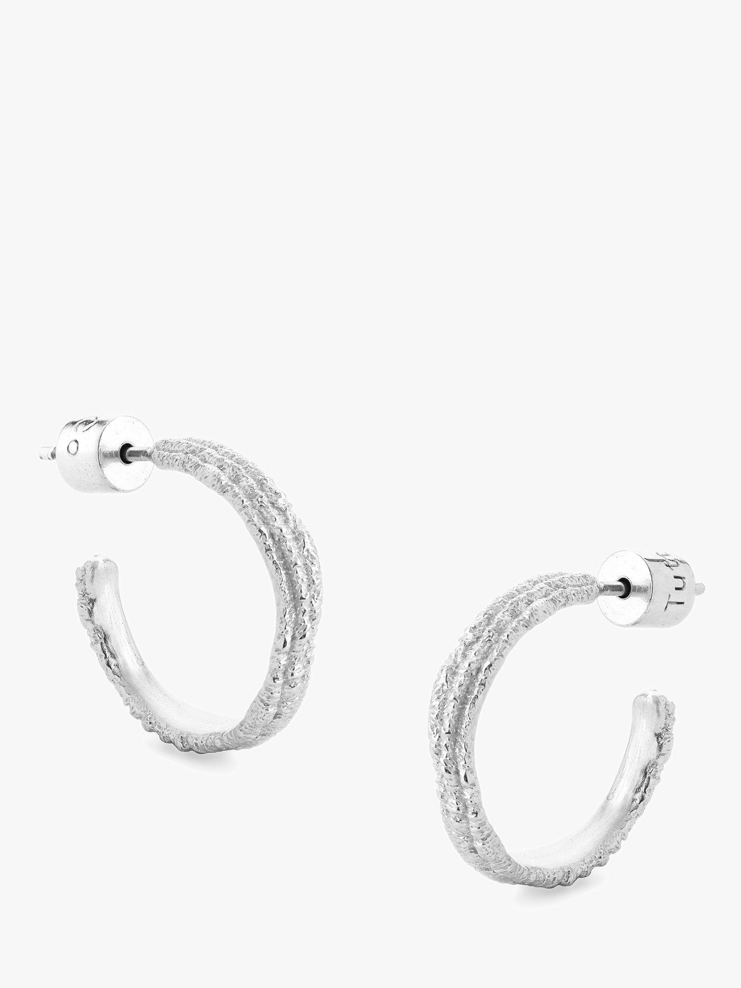 Product image 1 of 4, which shows Tutti & Co Ravine Textured Demi Hoop Earrings, Silver