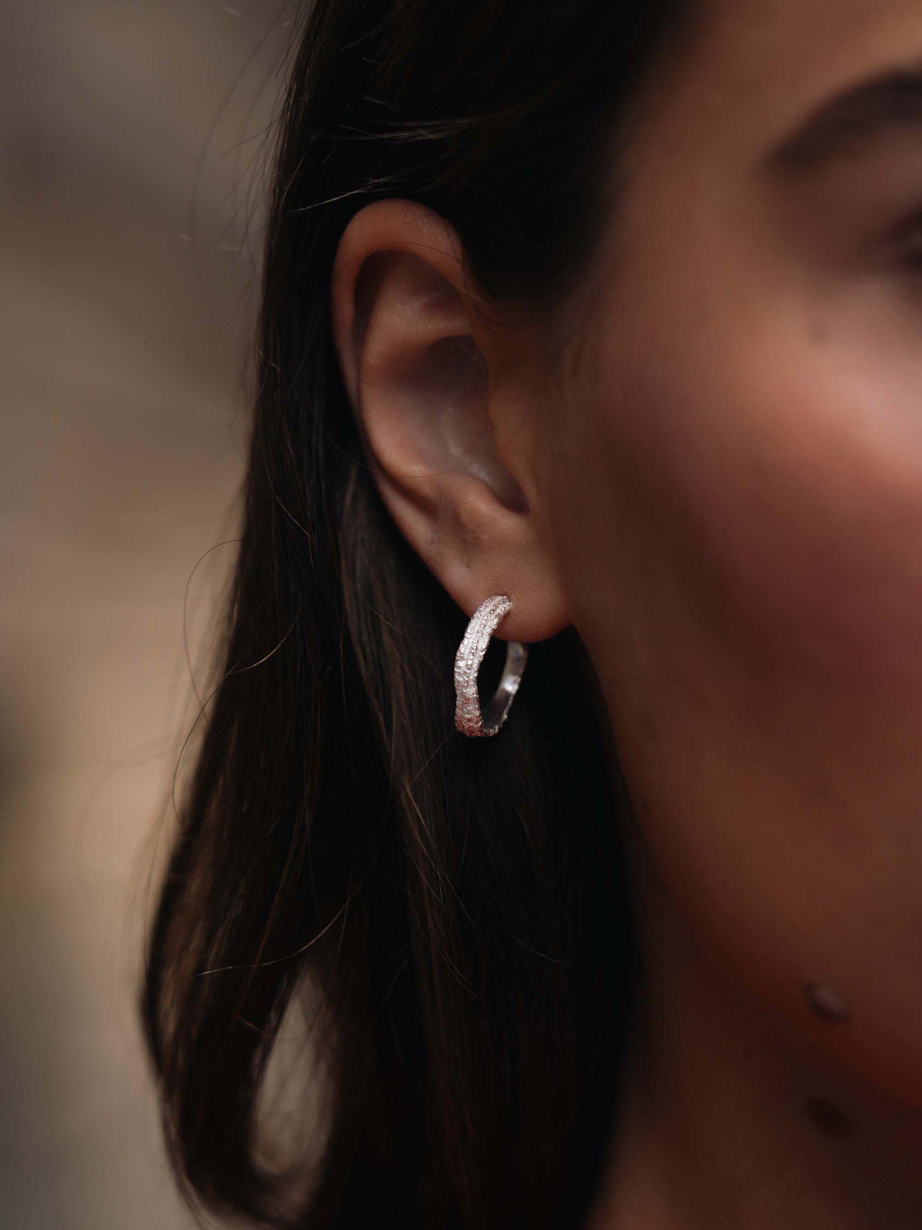 Product image 2 of 4, which shows Tutti & Co Ravine Textured Demi Hoop Earrings, Silver
