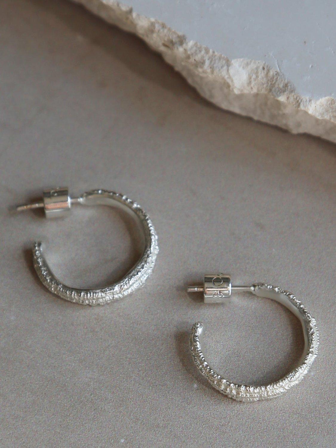 Product image 3 of 4, which shows Tutti & Co Ravine Textured Demi Hoop Earrings, Silver