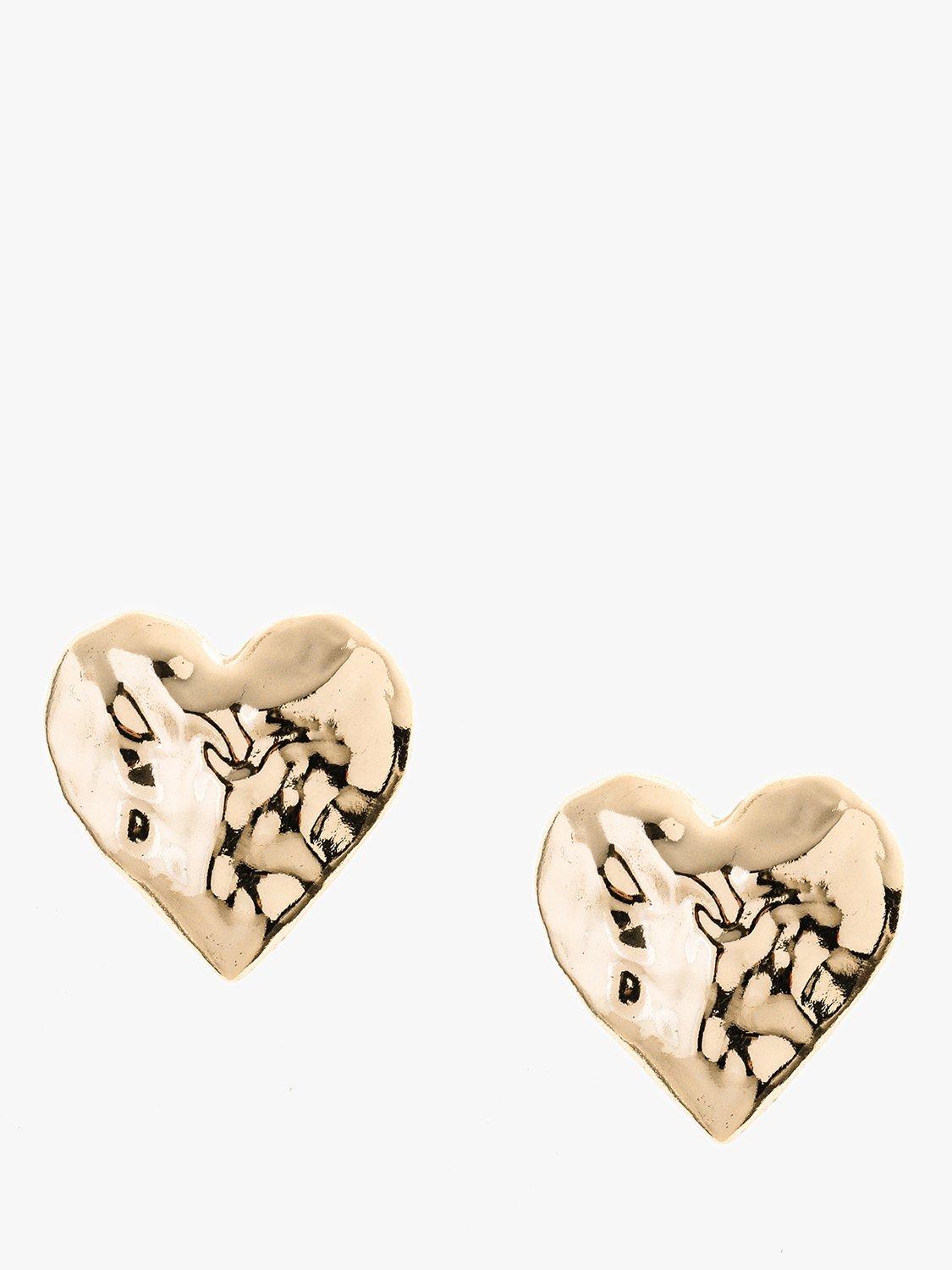Product image 1 of 5, which shows Tutti & Co Scrunched Heart Stud Earrings, Gold