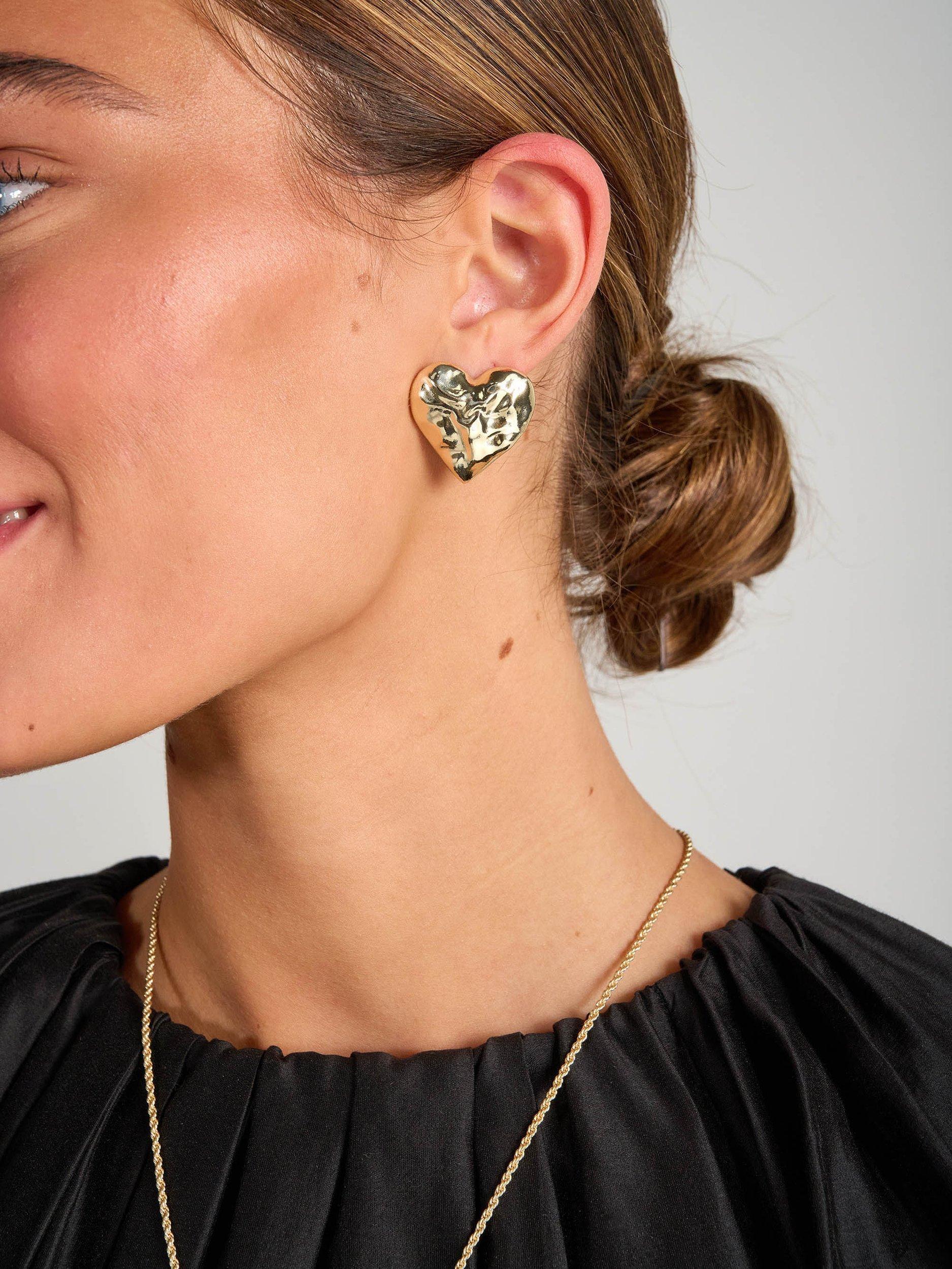 Product image 2 of 5, which shows Tutti & Co Scrunched Heart Stud Earrings, Gold