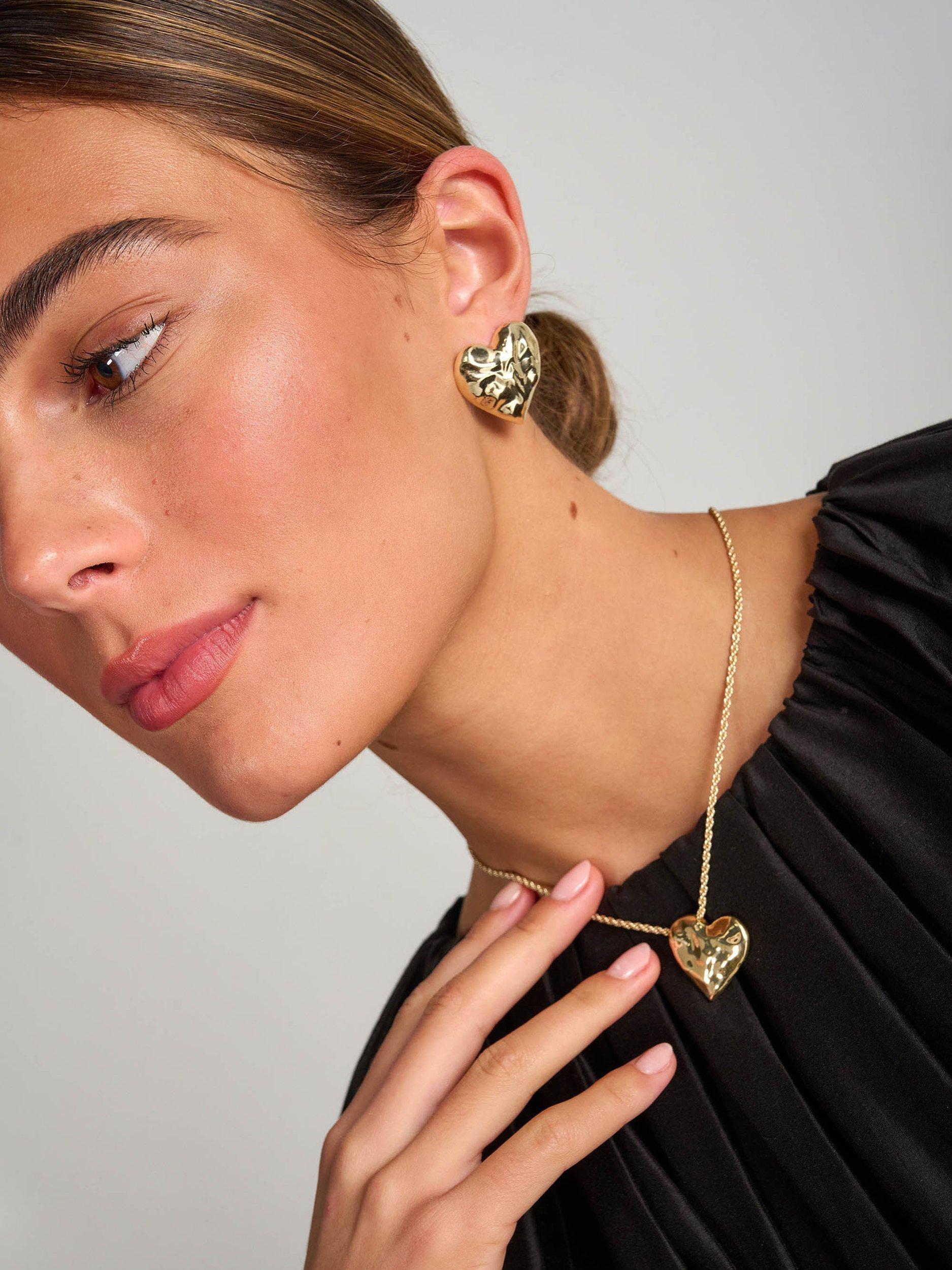 Product image 4 of 5, which shows Tutti & Co Scrunched Heart Stud Earrings, Gold