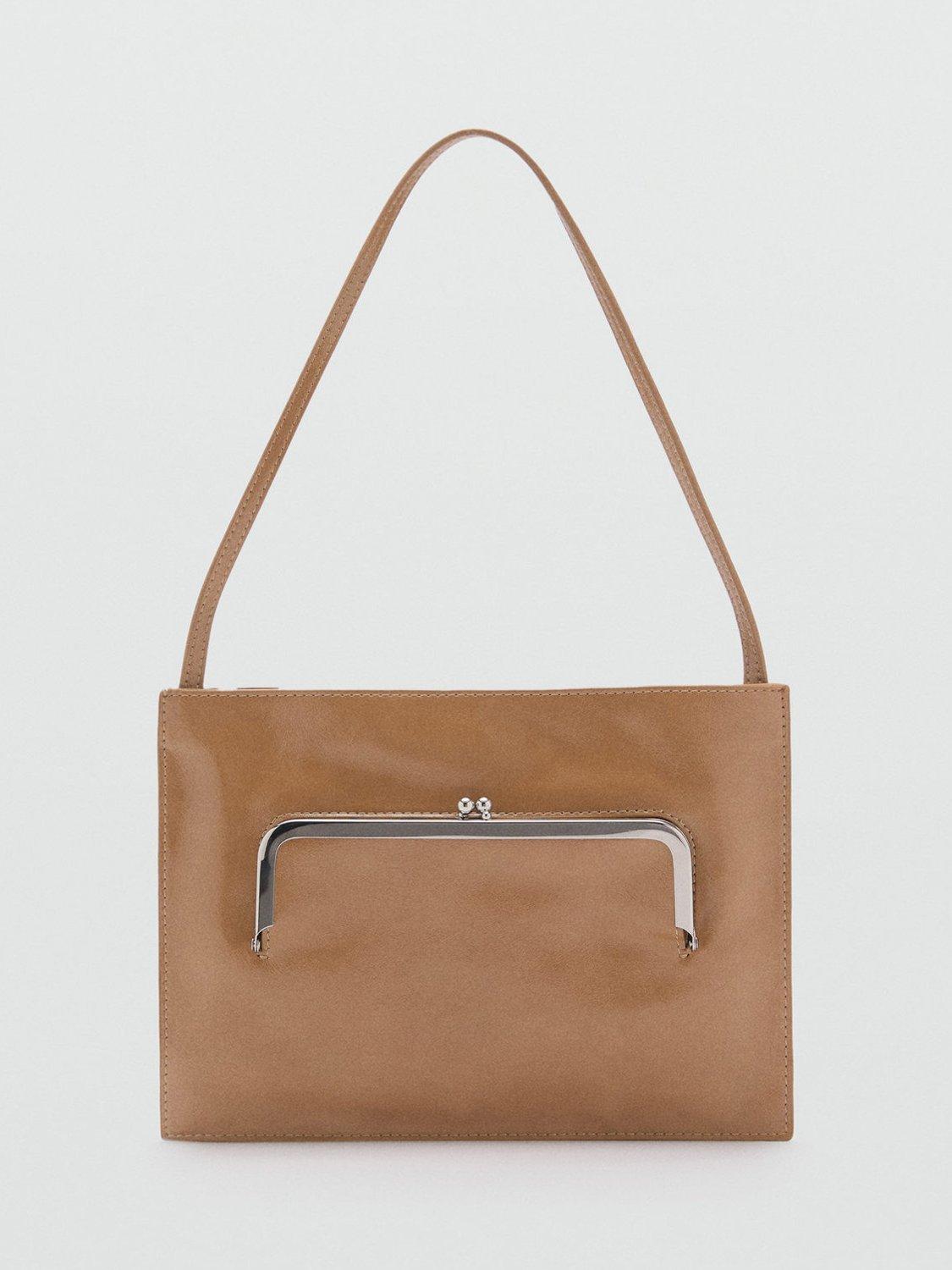 Product image 1 of 4, which shows Mango Anya Clasp Pouch Shoulder Bag, Tan