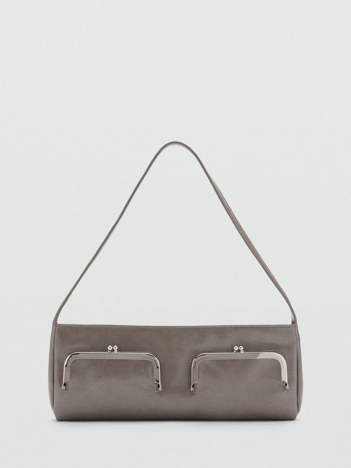 Product image 1 of 4, which shows Mango Anya Clasp Pouch Rectangular Shoulder Bag, Grey