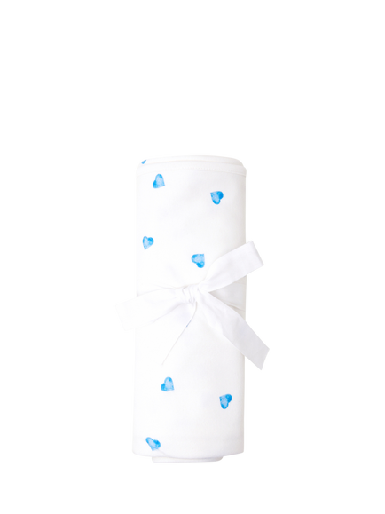 Rosa & Blue Baby Bamboo Cotton Blend Heart Print Blanket, White, White