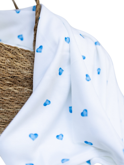 Rosa & Blue Baby Bamboo Cotton Blend Heart Print Blanket, White - view 2, White