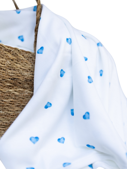 Rosa & Blue Baby Bamboo Cotton Blend Heart Print Blanket, White - view 2, White