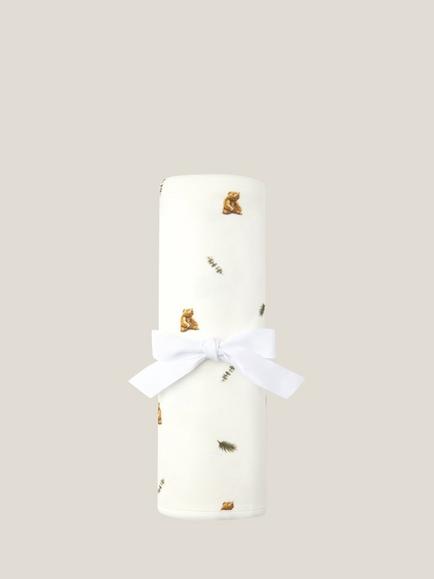 Rosa & Blue Baby Bamboo Cotton Blend Bear Print Blanket, Ivory, Ivory