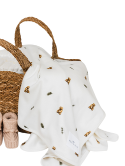 Rosa & Blue Baby Bamboo Cotton Blend Bear Print Blanket, Ivory - view 2, Ivory