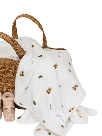 Rosa & Blue Baby Bamboo Cotton Blend Bear Print Blanket, Ivory - view 2, Ivory