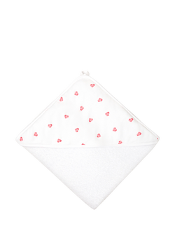 Rosa & Blue Baby Bamboo Cotton Blend Heart Print Hooded Towel, White, White