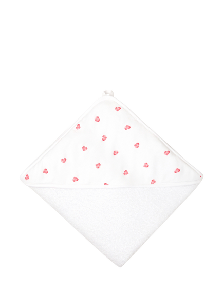 Rosa & Blue Baby Bamboo Cotton Blend Heart Print Hooded Towel, White, White