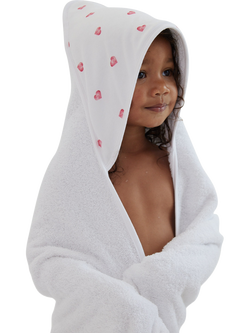 Rosa & Blue Baby Bamboo Cotton Blend Heart Print Hooded Towel, White - view 2, White