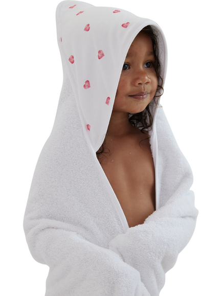 Rosa & Blue Baby Bamboo Cotton Blend Heart Print Hooded Towel, White - view 2, White