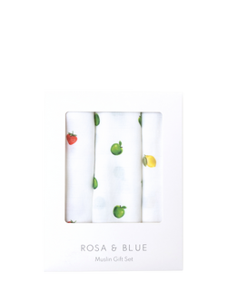 Rosa & Blue Baby Bamboo and Cotton Muslin, Pack of 3, White, White