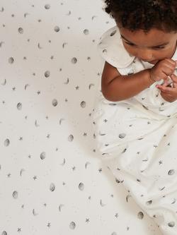 Rosa & Blue Baby Bamboo and Cotton Moon Print Cotbed Fitted Sheet, White - view 2, White