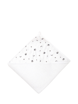 Rosa & Blue Baby Bamboo and Cotton Moon Print Hooded Towel, White, White